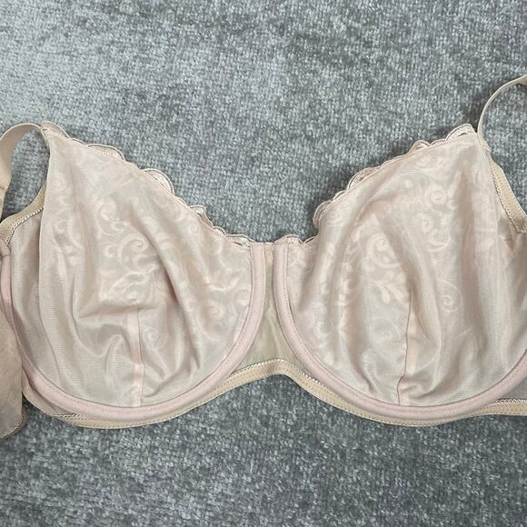 Vintage 90s Floral Embroidered Mesh Underwire Bra 42DD Cream Nude Coquette NWT - Picture 13 of 16